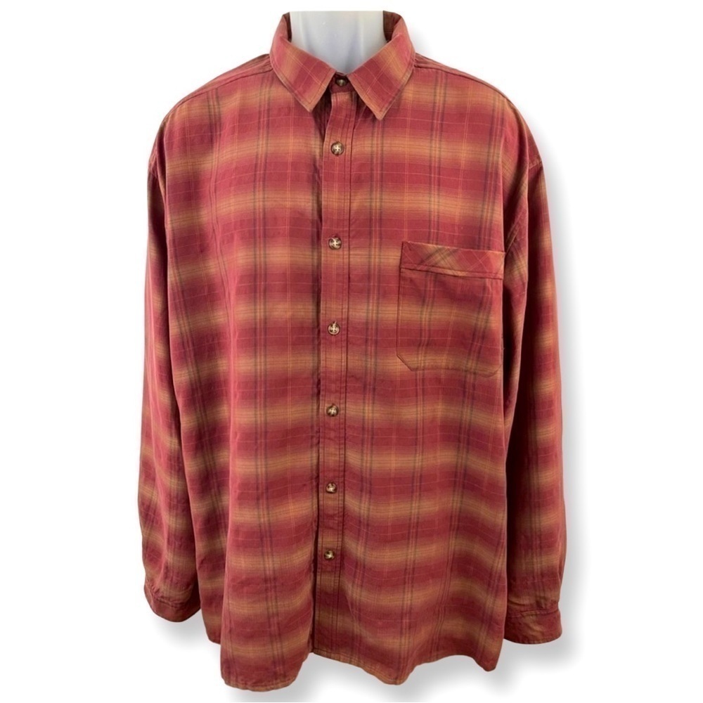 Rei Adventures Men’s Plaid Long-sleeve Rust Color Button Up Shirt Size XXL